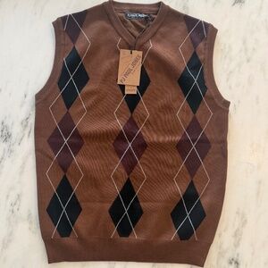 PJ Paul Jones Argyle Sweater Vest Small Brown Black Burgundy Preppy Golf NWT